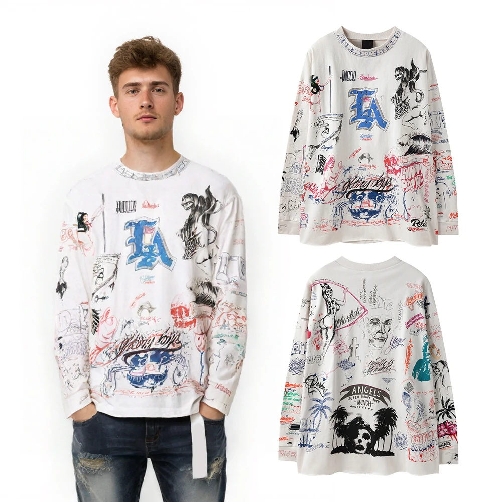 

Long Shirt for Man Clothing Street Style Saint Graffiti Printed Graphic T Shirt Streetwear Cotton Casual Daily Oversized T-shirt