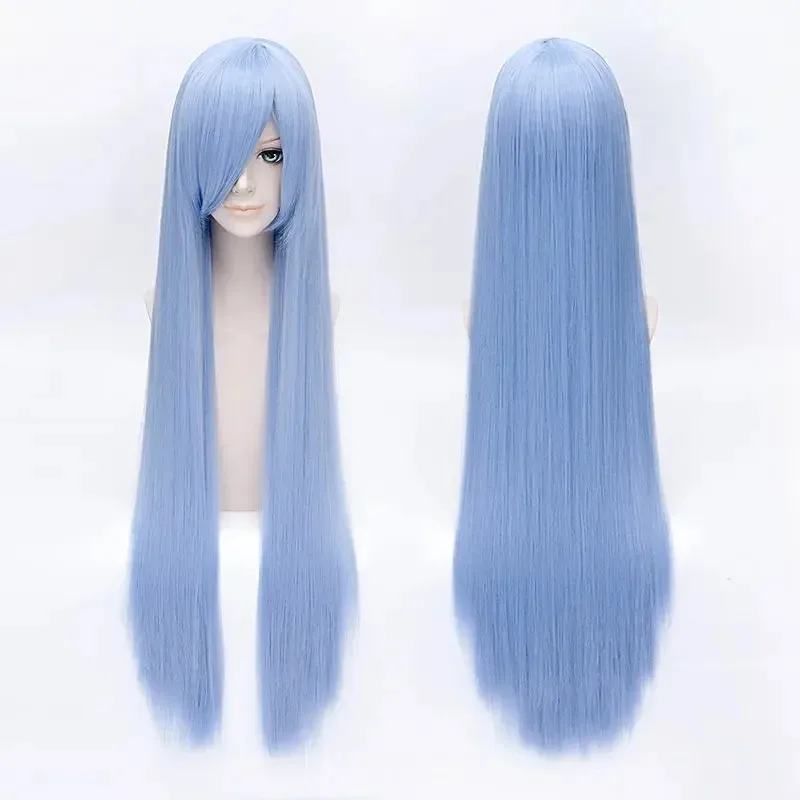 2025 aaa QQXCAIW النساء الرجال طويل مستقيم شعر مستعار تأثيري حفلة الضوء الأزرق 40 ''100 سنتيمتر مقاومة للحرارة الاصطناعية خصلات الشعر المستعار #2