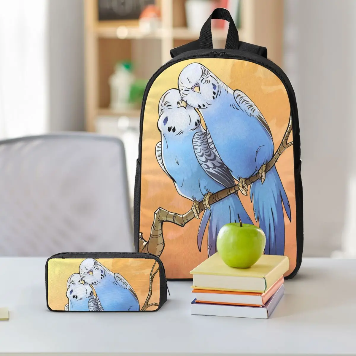 Parakeets Affectionate Backpack Boys Girls BookBag School Bag Shoulder Bags 3ps Insulated Lunch Bag Pencil Case