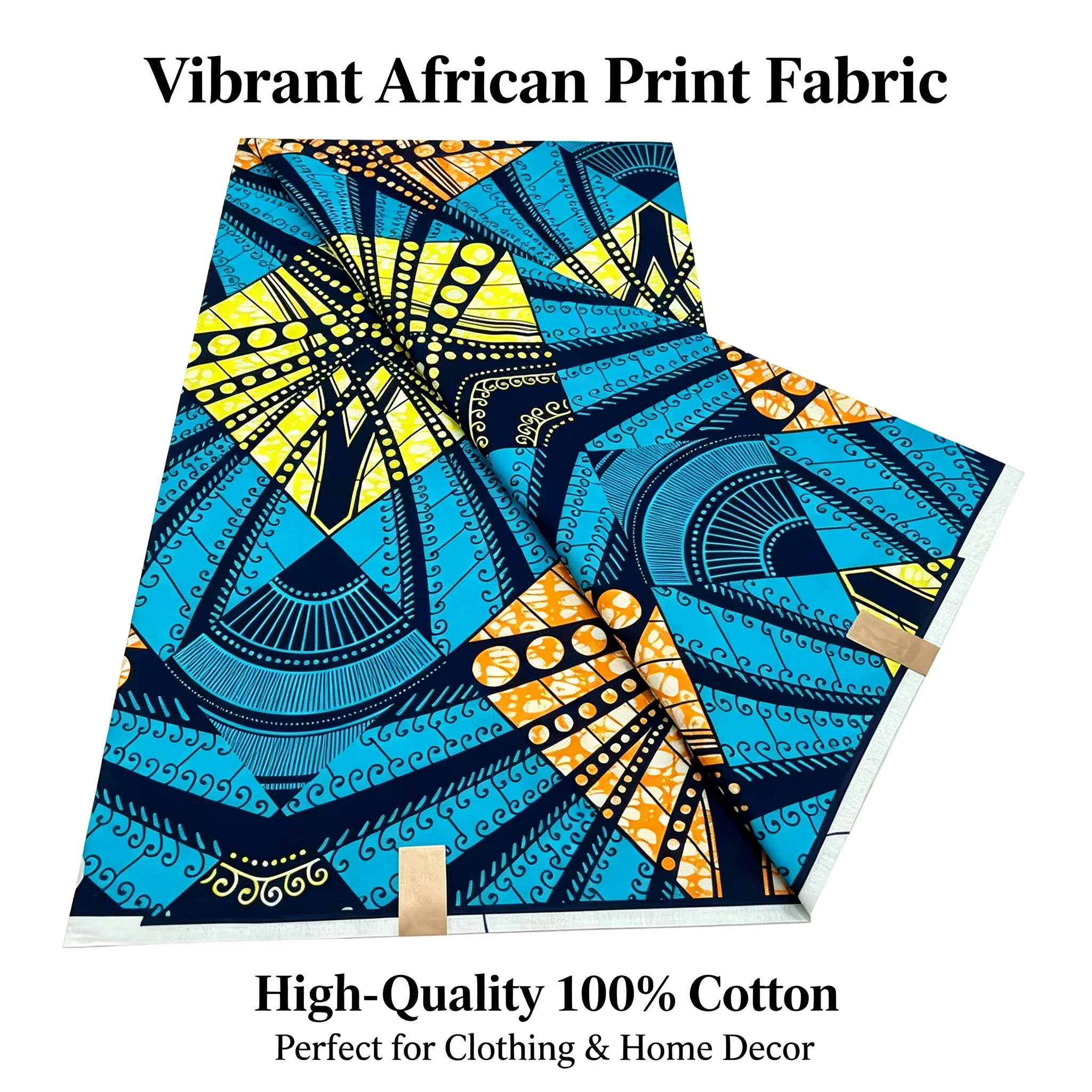 New African Real Wax Print Fabric 6 Yards 100% Cotton Ankara Kitenge Tissu Pagne Africain Blue Geometric Pattern For Women Dress