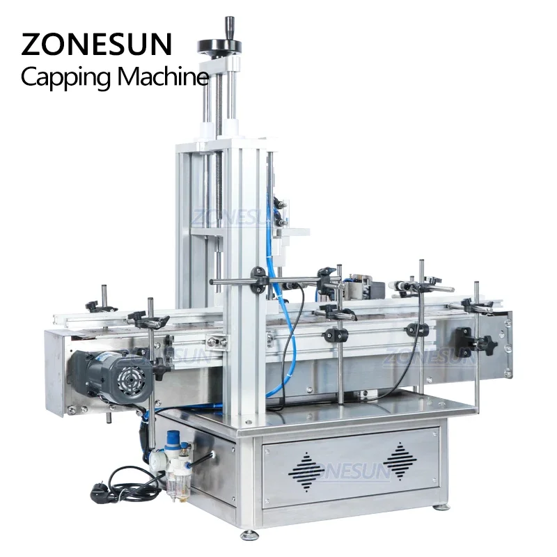 ZONESUN Pneumatic Semi Automatic Tabletop Glass Bottle Cap Press Machine Jar Whisky Plastic Bottle Capping Machine