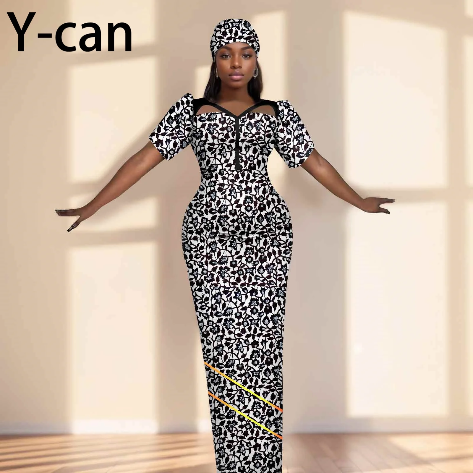 Party Gown African Dresses for Women Slim Fit Short Sleeve Dress Evening Vestidos with Headwrap Dashiki Ankara Print 2525071