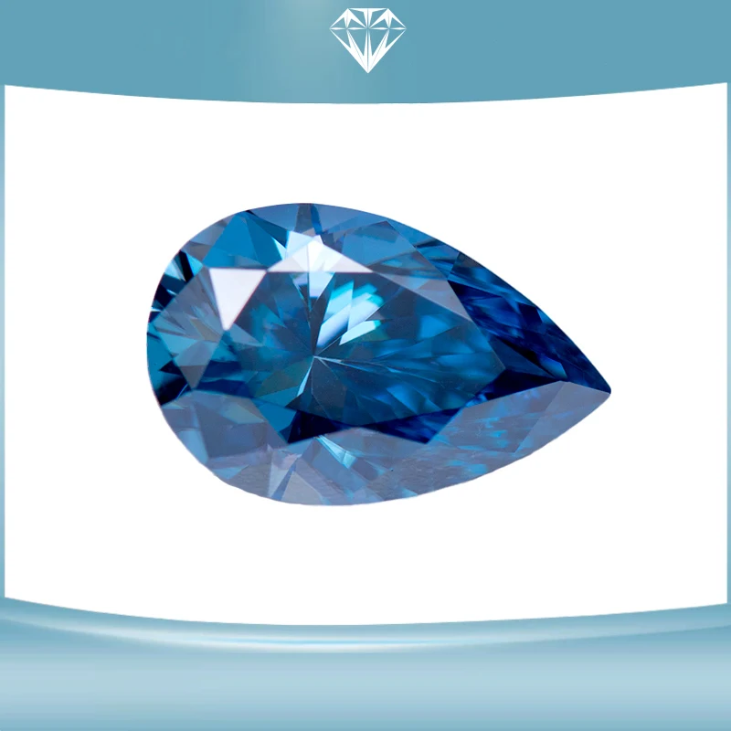 Moissanite Stone Sapphire Blue Colour Pear Cut Lab Created Heat Diamond Jewelry Making Materials GRA Certificate