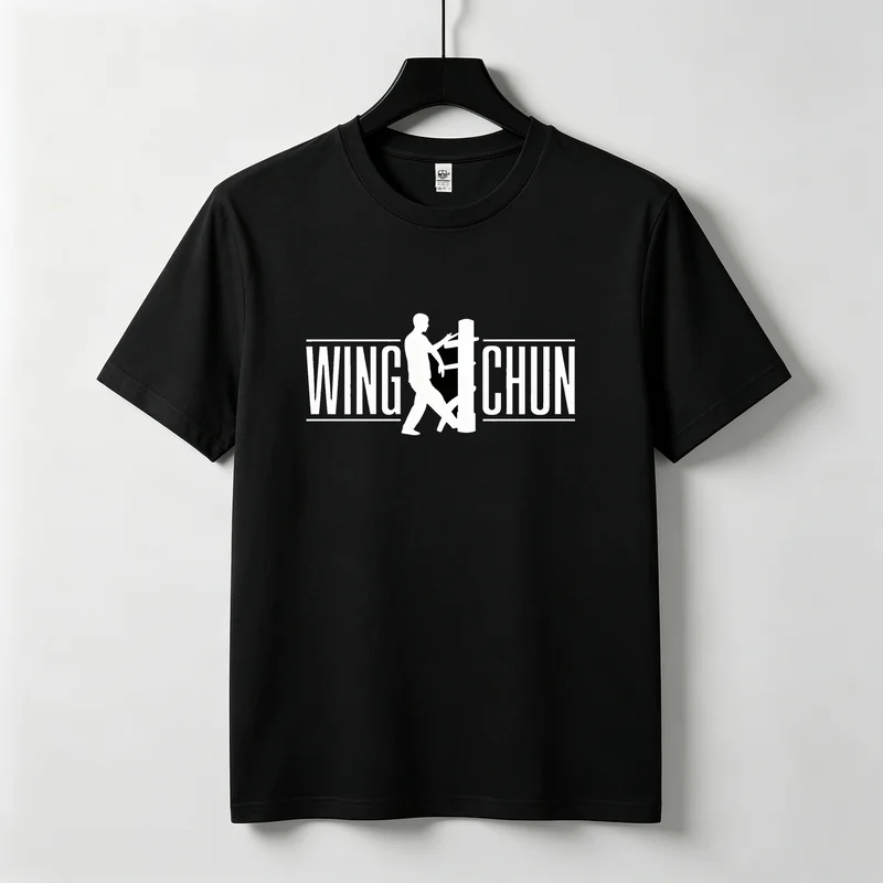 Wing Chun Fighter Silhouette Stance Typography Bold Minimalist Black White Modern Emblem Heavyweight Cotton Unisex T-Shirt