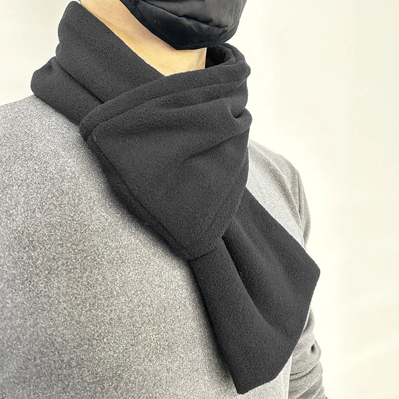 Solid Polar Fleece Cross Scarf For Men Women Winter New Warm Scarves Soft Neckerchief Female Male Warmer Neck Collar Scarf