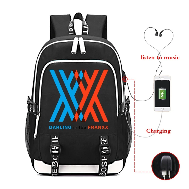 DARLING In The FRANXX Zero Two Usb Charging Backpack Unisex Travel Large Capacity Students Daily Casual School Bag