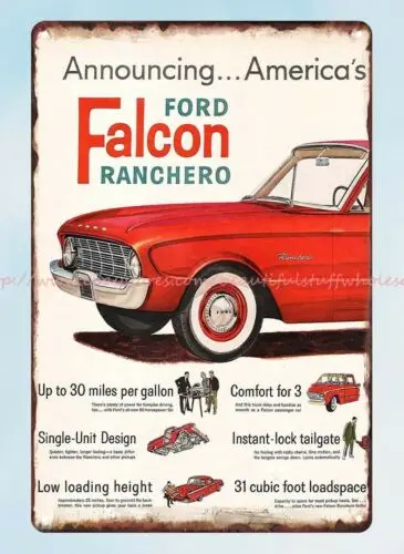 plaques made  FALCON RANCHERO car 1960 red Ranchero metal tin sign