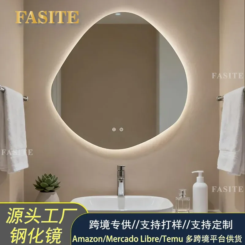 For Tempered Glass Smart Mirror Touch LED Wall Mounted Bathroom Mirror with Lamp Hotel Cosmetic Vanity Lighting Fixture