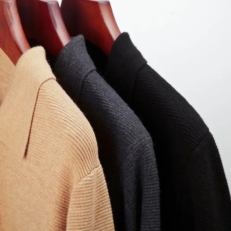 سترة رجالية جديدة ذات طية صدر السترة سترة محبوكة سترة رجالية بأكمام طويلة #4