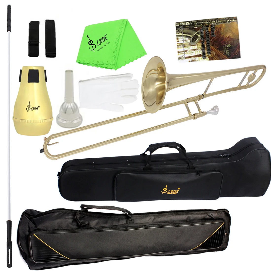 

SLADE Bb Lacquer Gold Trombone Brass Body Alto Trombone Set with Mouthpiece Storage Bag Mute Cleaning Cloth Rod Parts