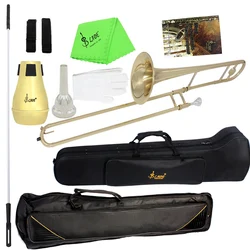 SLADE Bb Lacquer Gold Trombone Brass Body Alto Trombone Set with Mouthpiece Storage Bag Mute Cleaning Cloth Rod Parts