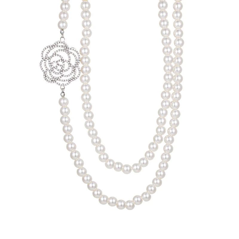 Rose Perle Pullover Kette Legierung Frauen Mode Vielseitige Luxus Halskette Charme Schmuck – Detail 1