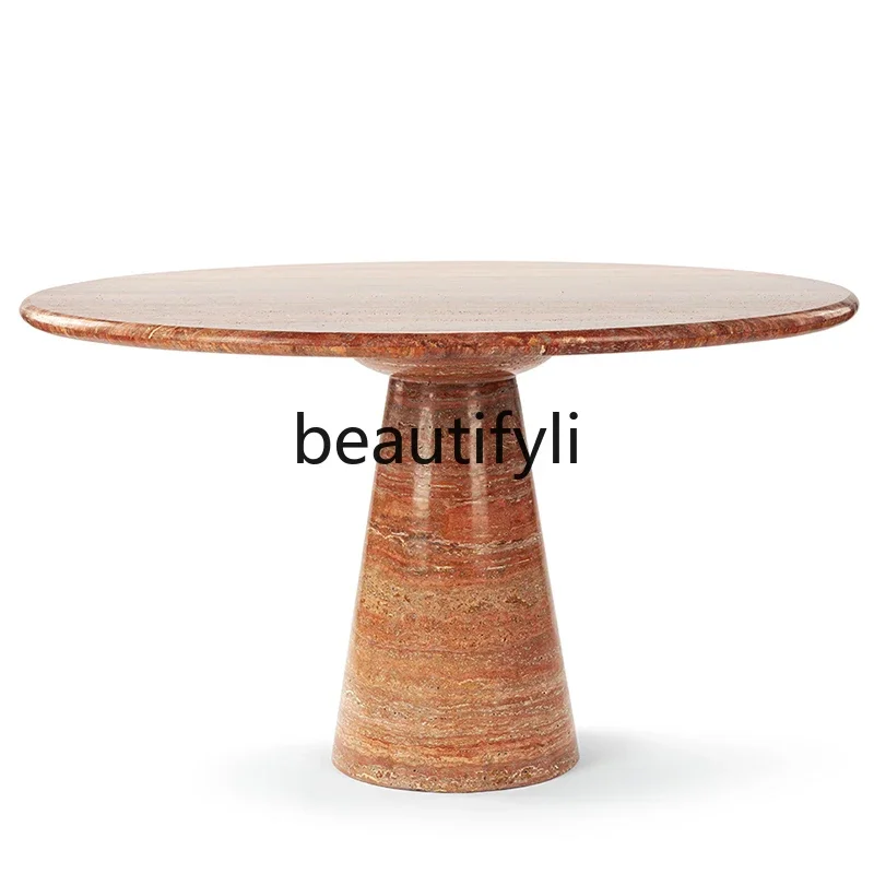 xzxNatural travertine dining table designer household dining room table Italian wabi-sabi wind light luxury round dining table
