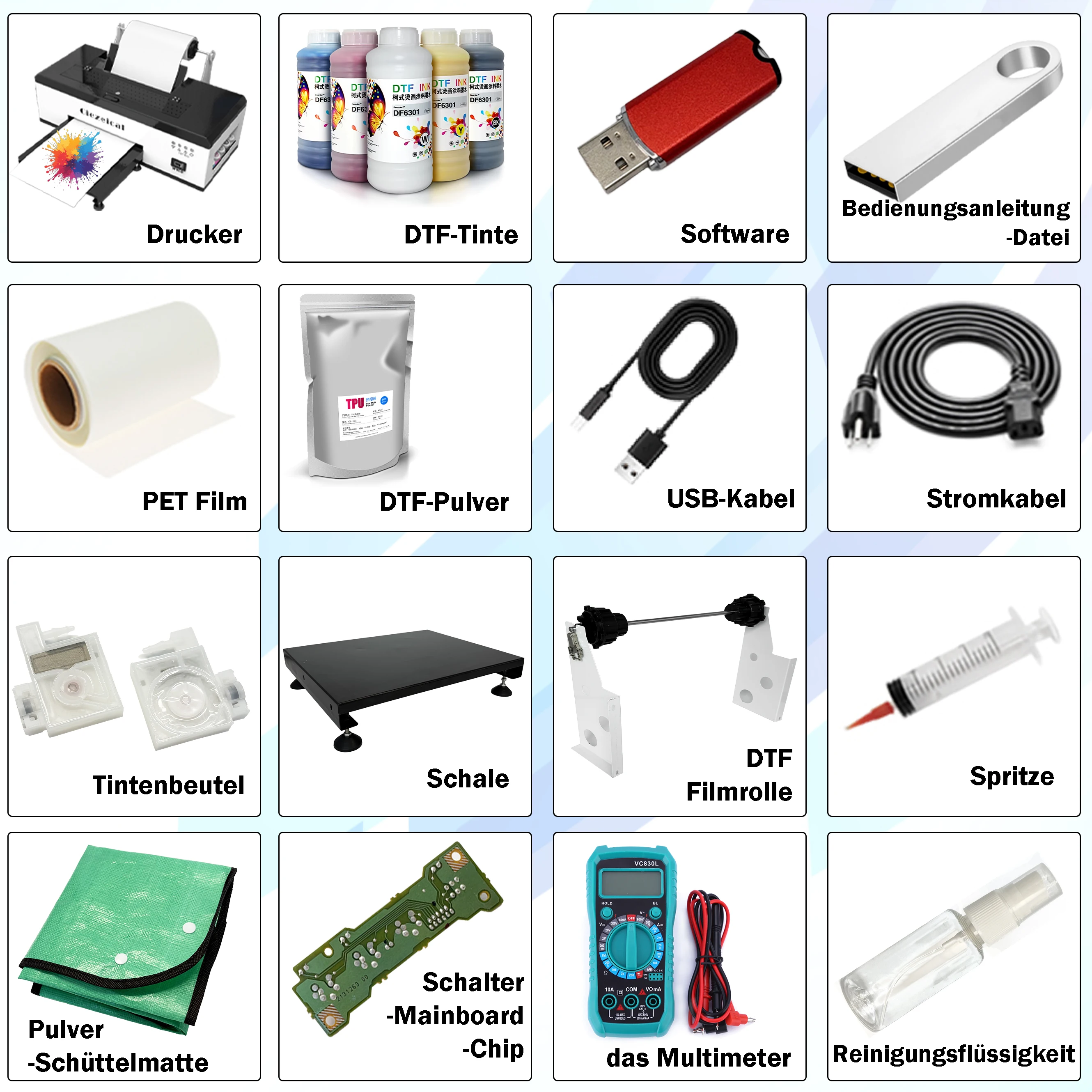 Zestaw drukarki A3 1390 DTF, wyposażony w drukarkę termotransferową z piecem, itp., obsługuje drukowanie na arkuszach lub rolkach folii PET.