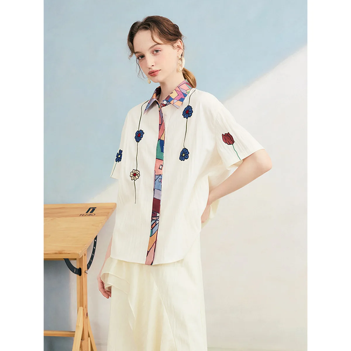 

Summer Chic Floral Patchwork Embroidered Short-Sleeve Shirt