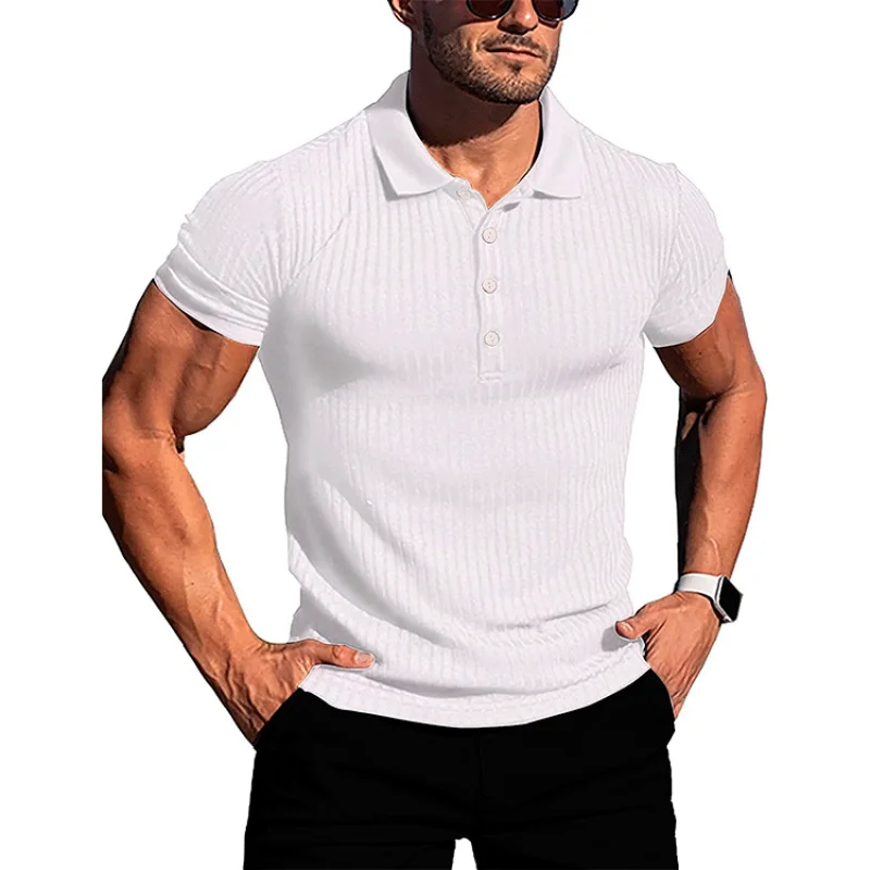 Men'S Running Sports Fitness Clothing Summer High Elasticity Vertical Stripe Short Sleeve Shirt Knitted Base Shirt