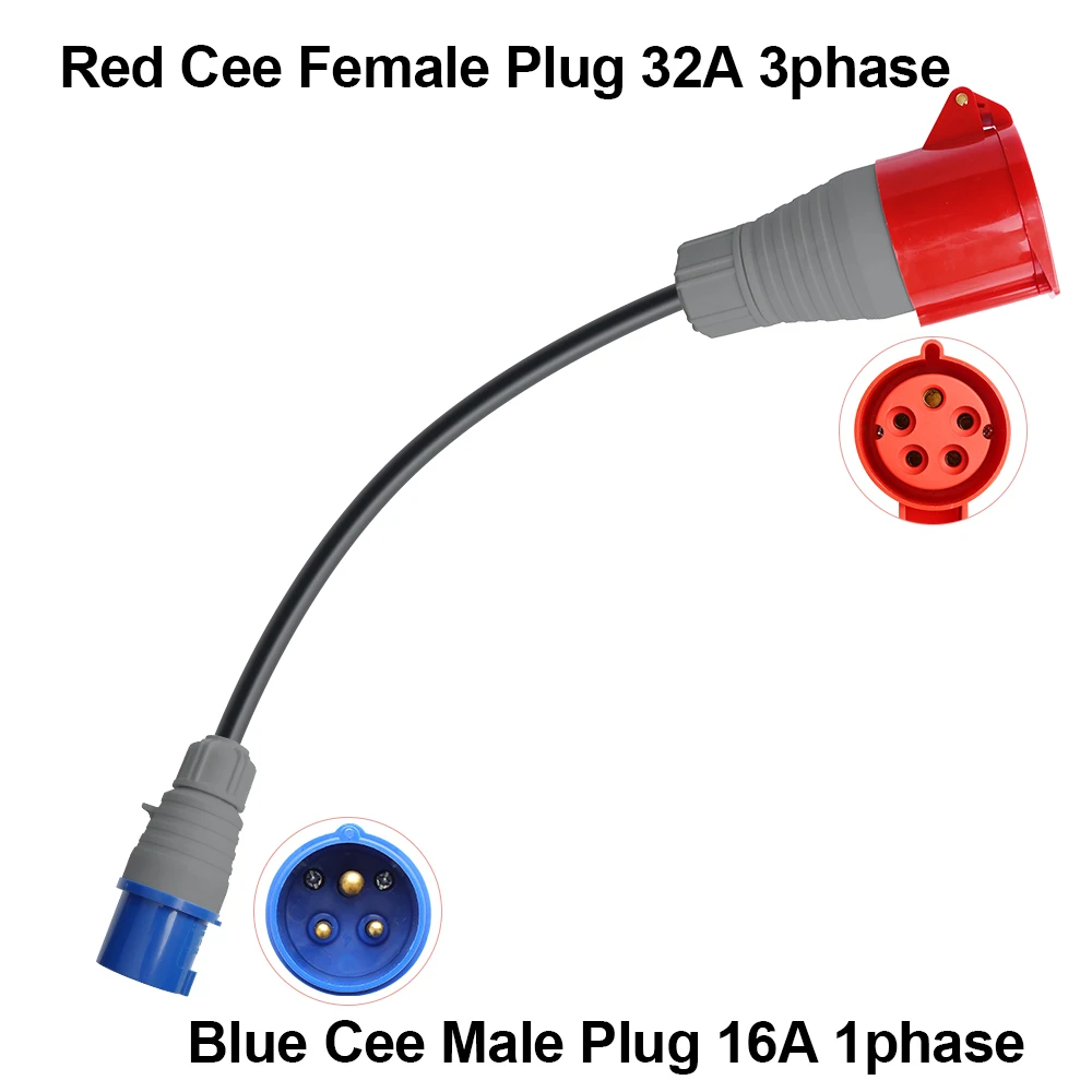 PEOKE EV Charger Adapter Schuko to Red CEE Socket 5 Pins 1 Phase 16A to 3 Phase 32A Female Blue CEE Plug for Portable Charging