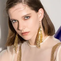Shiny Metal Sequins Drop Earrings For Women Fashion Tassel Geometric Long Style Earring Statement Jewelry Girls Wedding Party
