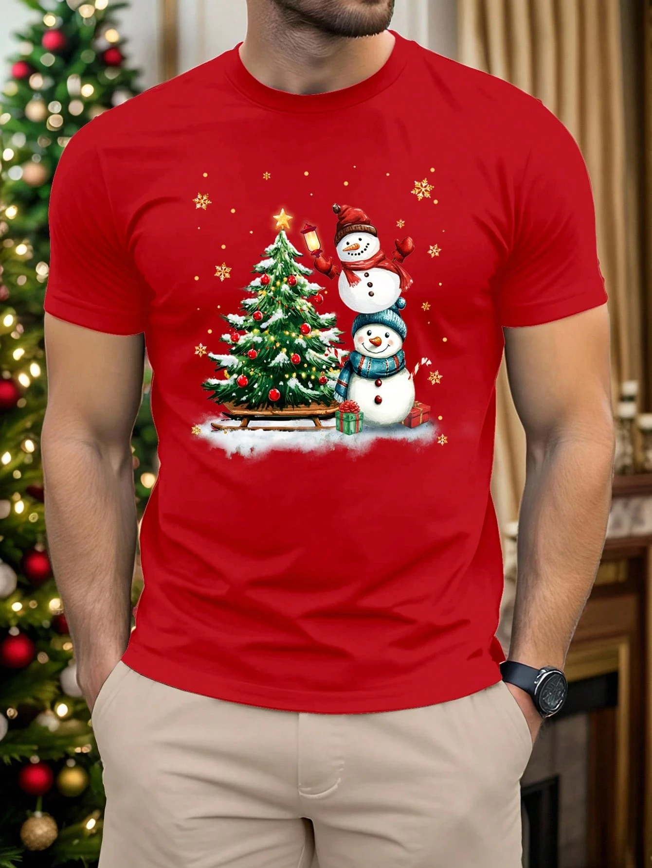 

﻿ Christmas Costume XMas Tree Snowflake Print Casual Slim Fit Short Sleeve T-Shirt For Men Casual Couple Outfit Oversized Shirt