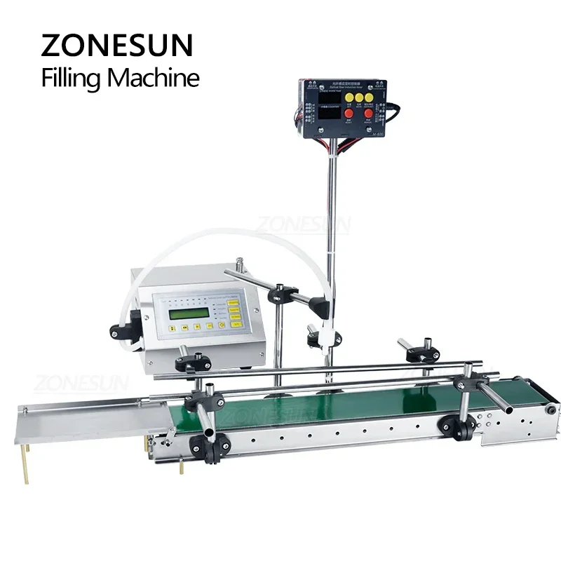 ZONESUN Tabletop Automatic Low Viscosity Liquid Filling Machine Juice Water Bottles Filler With Conveyor Belt