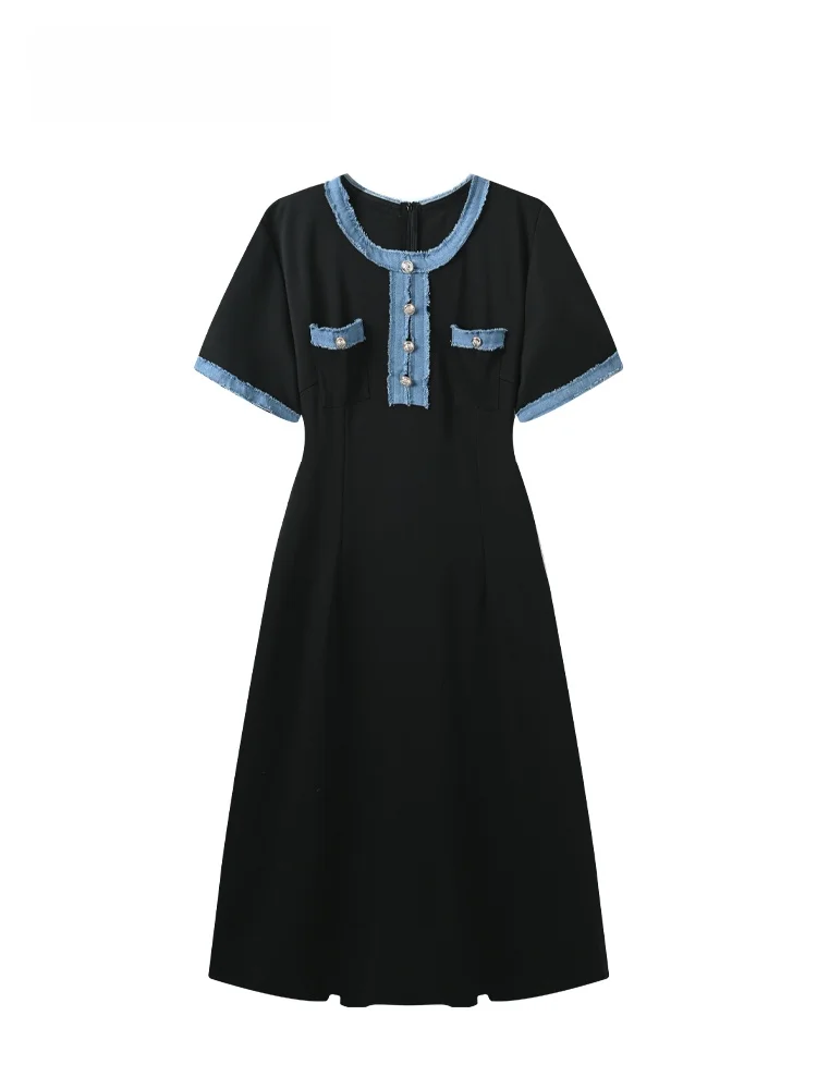 

plus Size round Neck Short Sleeve Dress Casual Waist Cinched A-Line Long Dress Summer Women's Fashion Comfortable Cotton Gown