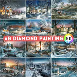 AB Drills Diamond Painting Scenery Winter Cross Stitch Embroidery House New Arrival Mosaic Horse Rhinestone Picture Art Mural