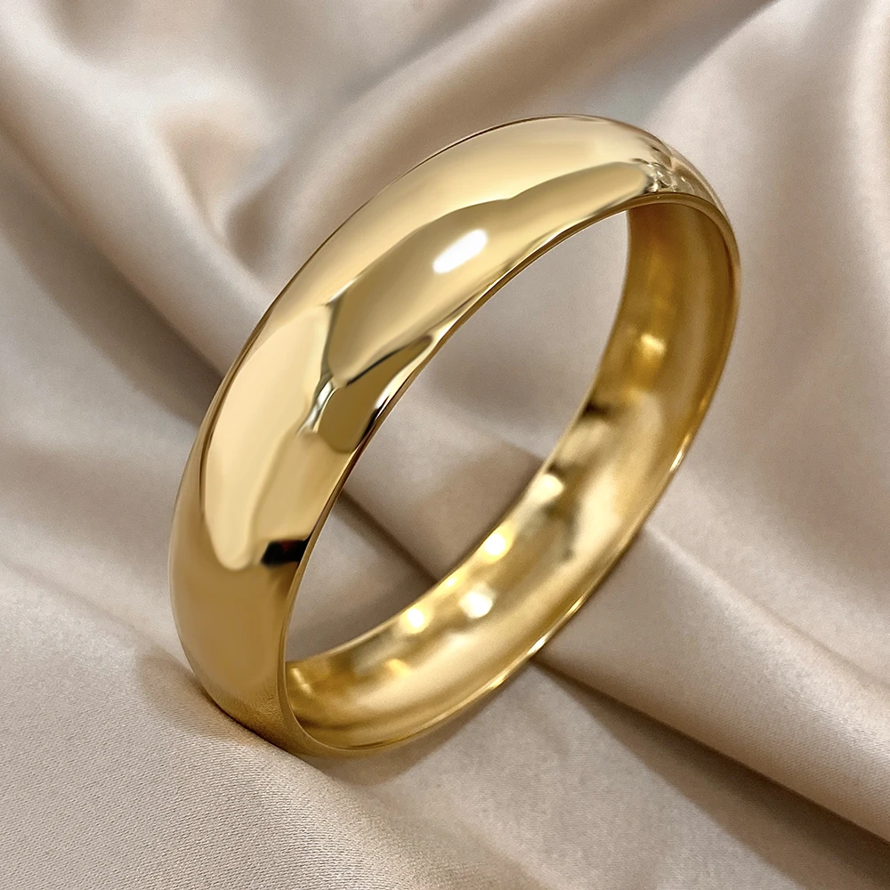 Big Glossy Wide Bracelet Bangle Hypoallergenic 18K Gold Plated Bracelets for Women Stainless Steel Cuff Jewelry Accessories