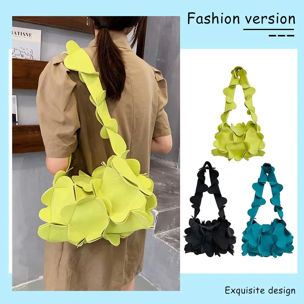 

Women Fashion Handbags 3D Flower Ladies Portable Shoulder Bag PU Leather Solid Color Exquisite Birthday Gift Shopping Trip Party