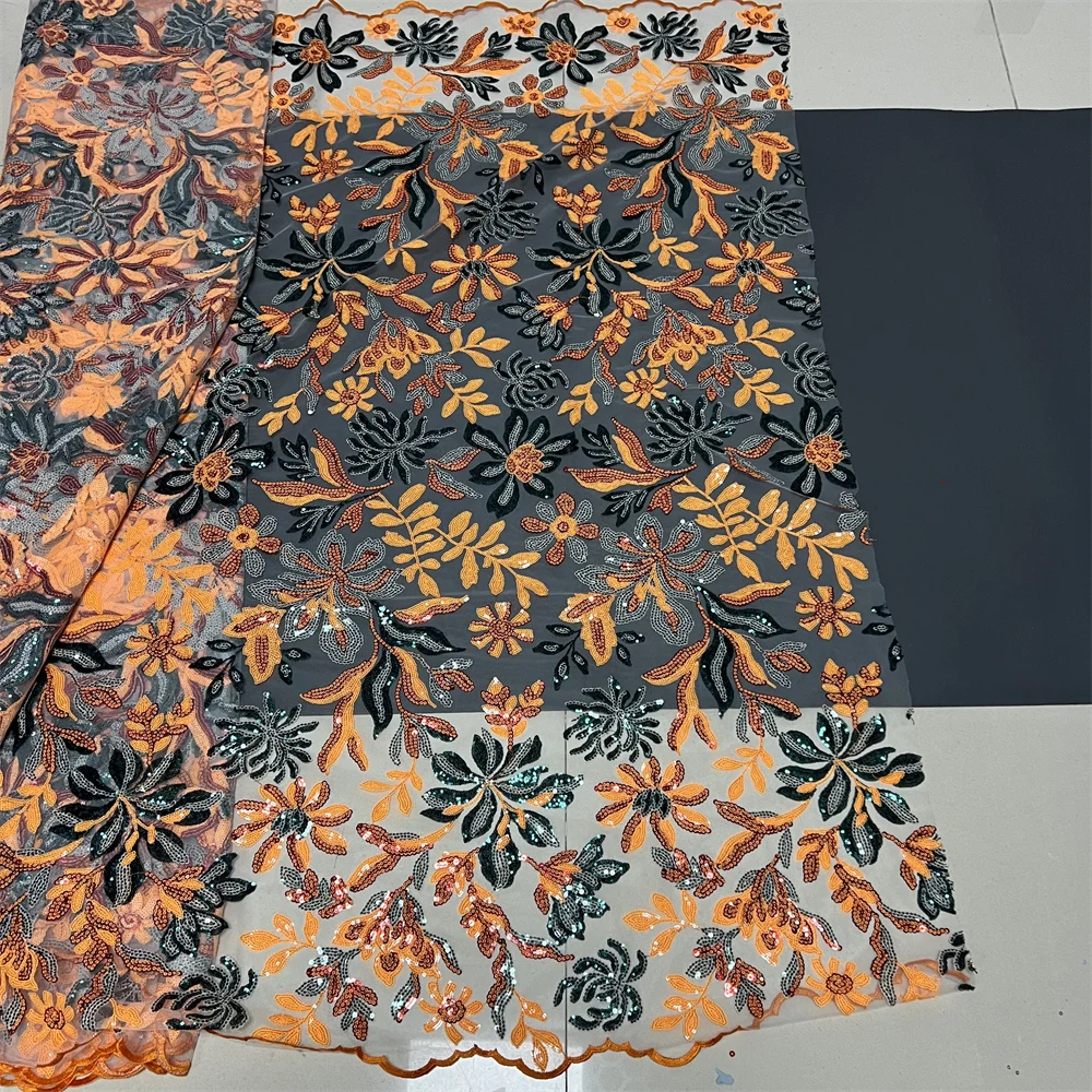 أحدث 2025 النيجيري الأفريقي جبر التطريز الترتر تول أقمشة الدانتيل جودة عالية لفساتين الخياطة 5 ياردة ZJ085 #5