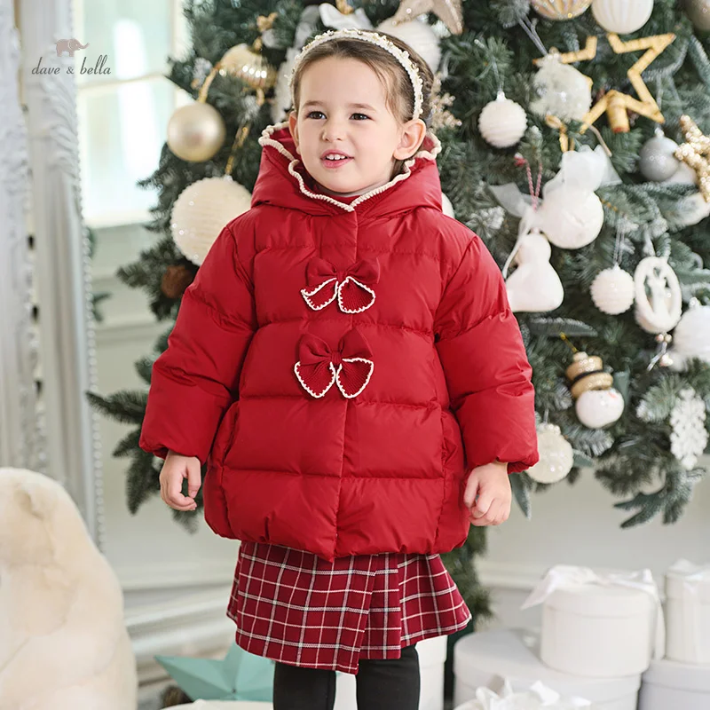 Dave Bella Children Girls Cute Outerwear 2024 New Winter Girl‘s Casual White Duck Down Parka Outdoor Warm New Year DB4243023