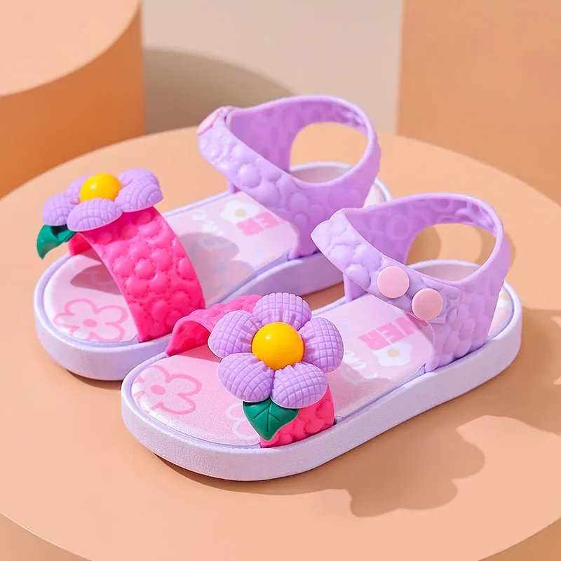 Sandalias antideslizantes para niños y niñas, zapatos transpirables de arcoíris, princesa bonita, para exteriores y playa, novedad de 2024