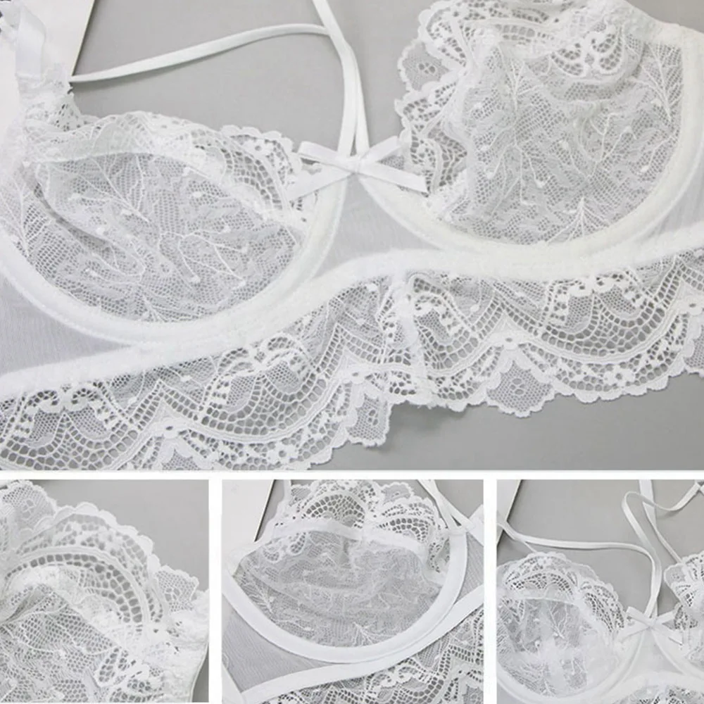 BCHRAYIUP Ladies 3 Piece Underwire Non Padded Floral Sheer Lace Lingerie Bra Panties Sets 34 36 38 40 42 44 A B C D E