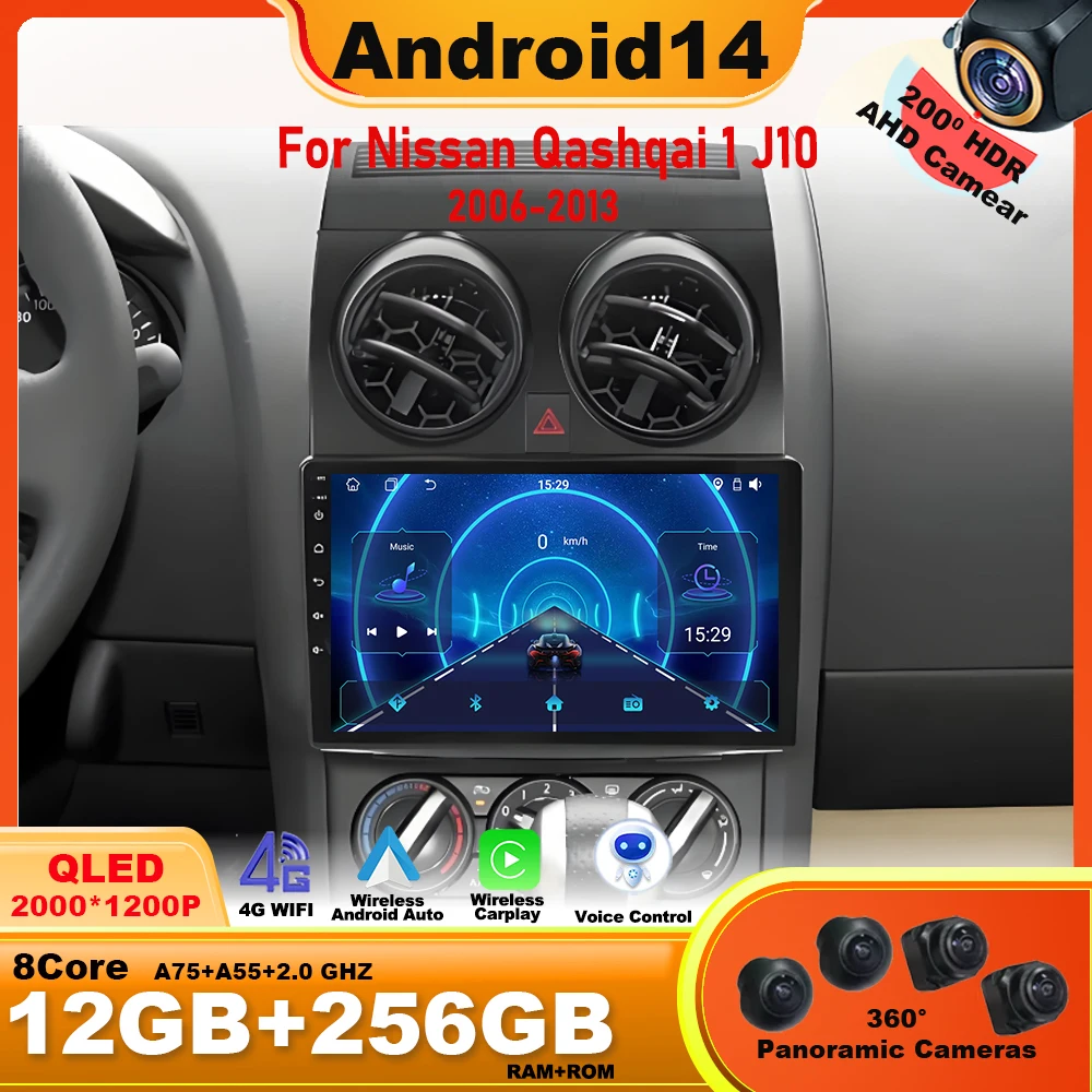 

Android 14 For Nissan Qashqai 1 J10 2006 - 2013 Auto Radio Stereo Multimedia Player GPS Navigation DVD 5G High-performance QLED