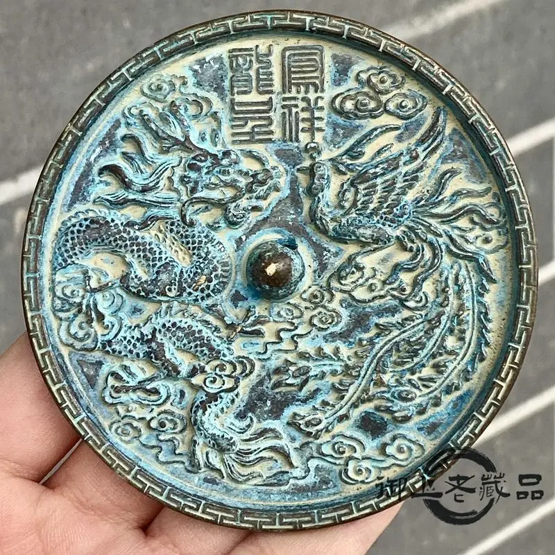 Blue rust relief dragon and phoenix chengxiang old objects