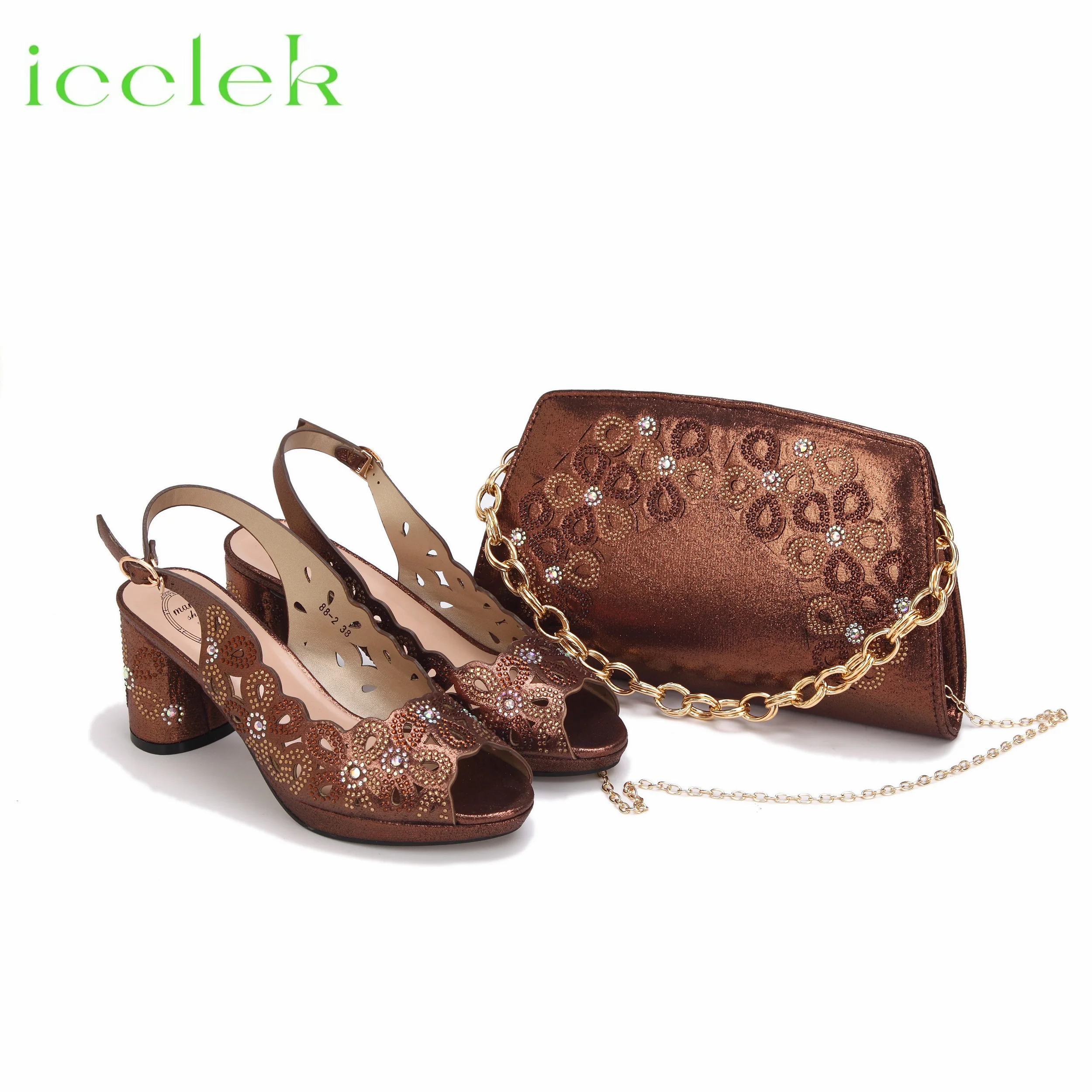 

2024 Coffee Nigeria Fashion Hollow Design Peep Toe Sandals Luxury Shoes and Bag for Lady Wedding Party