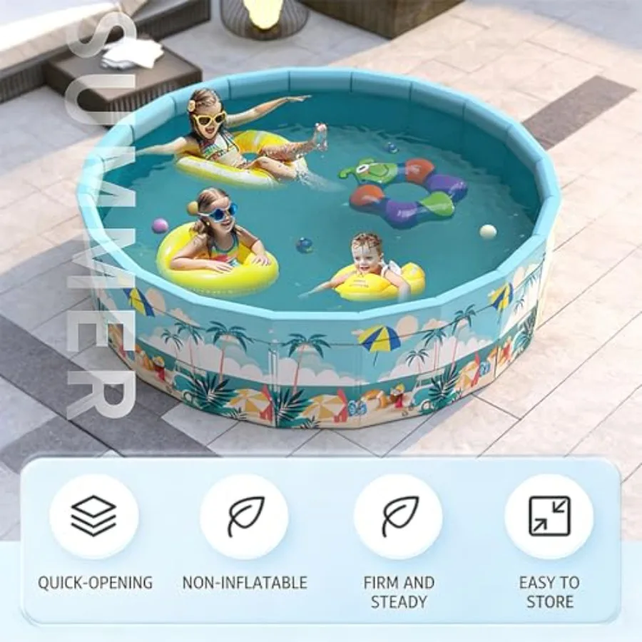 Home backyard folding non-inflatable swimming pool mesh PVC material blue 63inch durable and easy to store