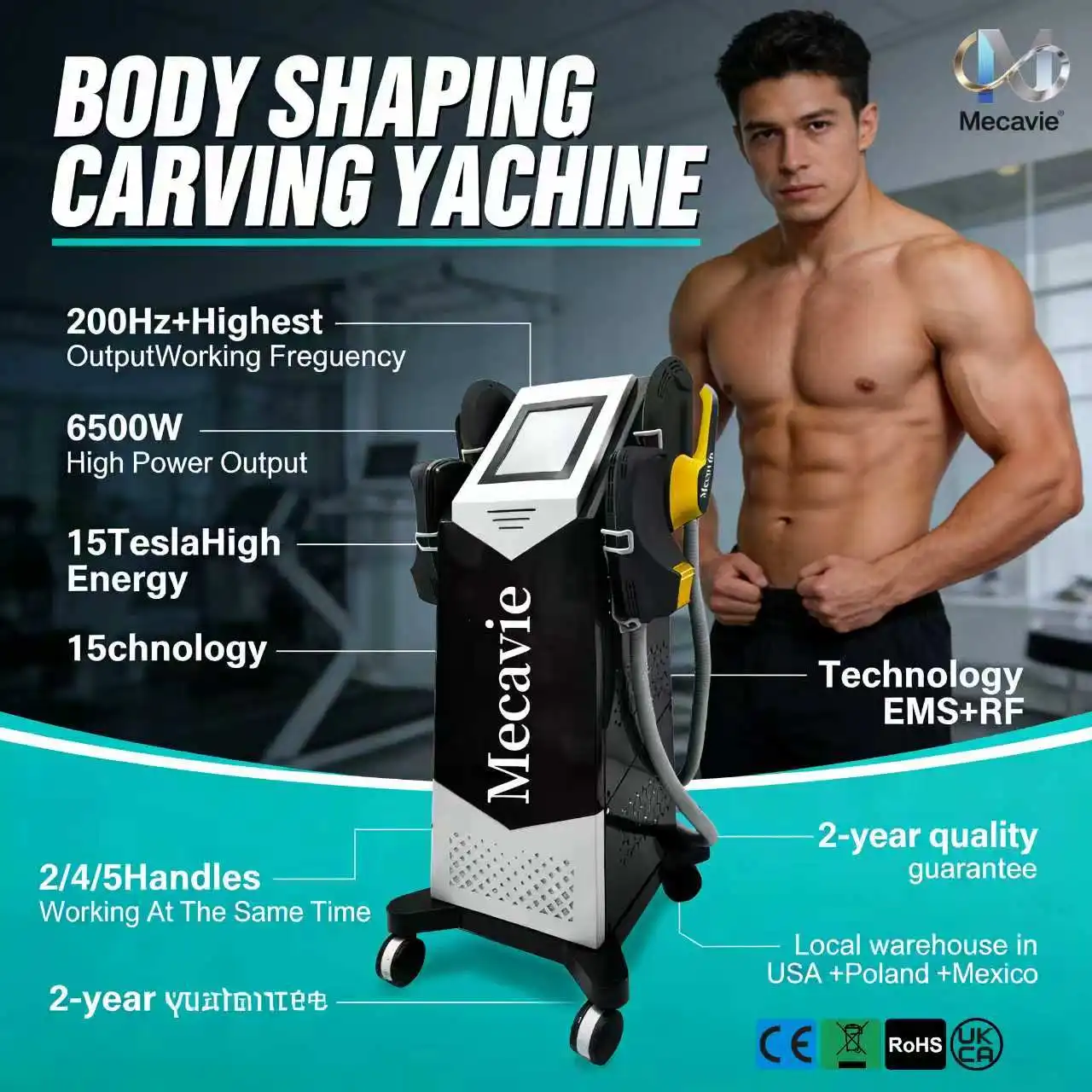 MECAVIE Neo EMSNova 6500W Aparato Moldeador Corporal, Estimulador Eléctrico para Eliminar Grasa y Tonificar Músculos, para Salud, Fitness, Belleza, Musulmanes