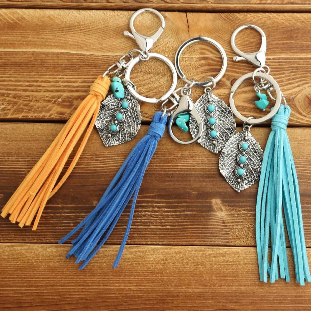 2023 Vintage pendant Western denim keychain Turquoise accessory alloy denim Alloy leaves key chain