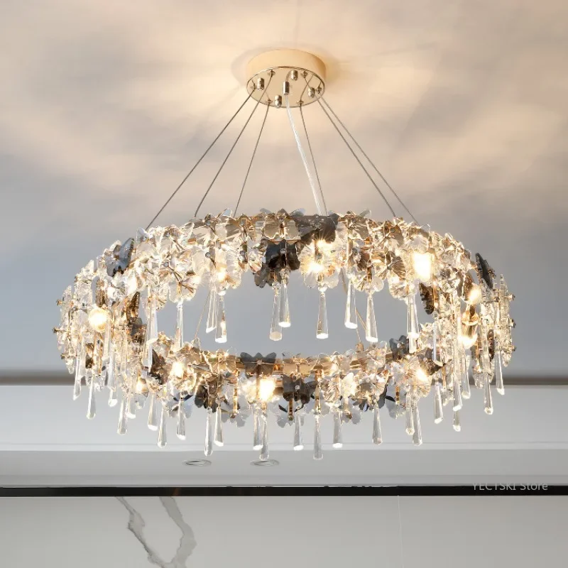 

GHJUYIOL Nordic light luxury crystal lamp living room pendant light simple modern atmospheric lamp creative bedroom lighting