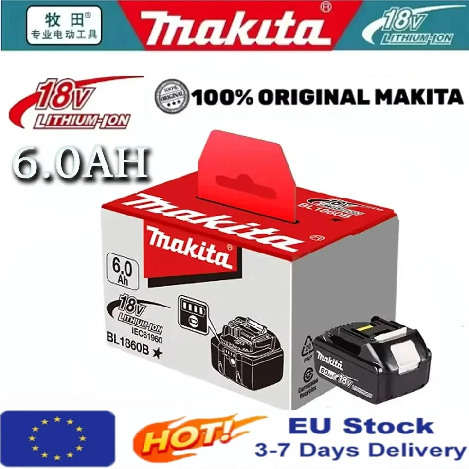 Original Makita Akku 18V 6Ah Wiederaufladbarer Akku, BL1850 BL1860 BL1890 BL1860B Elektrowerkzeug 18V 6000mAh Makita Lithium-Akku