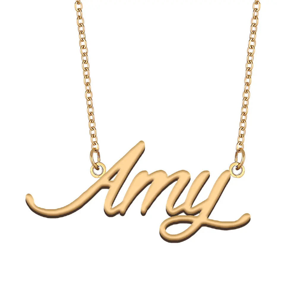 

Amy Name Necklace for Women Personalized Stainless Steel Jewelry Nameplate Pendant Femme Mothers Friends Gift