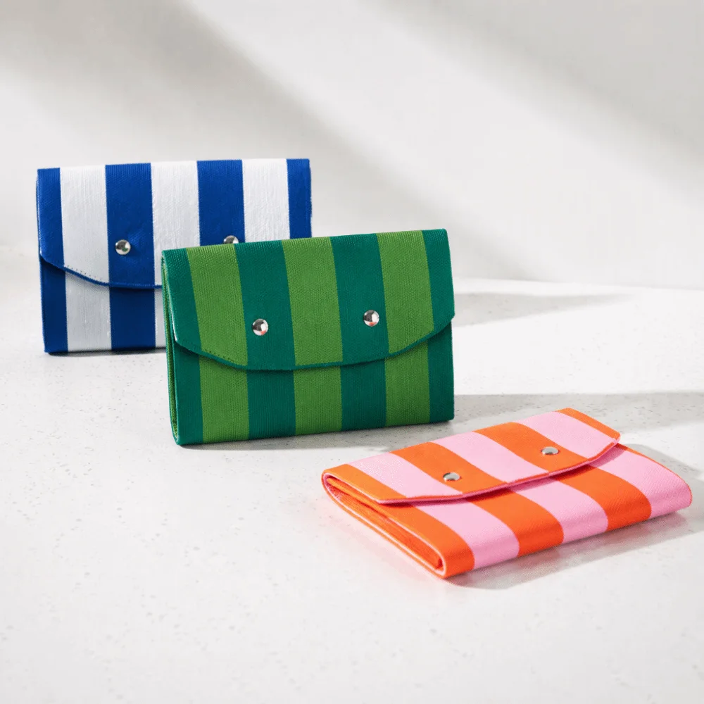 Snap Button Flap Small Clutch Bag Casual Style Colorful Makeup Pouch Portable Compact Striped Knit Coin Purse Daily Use