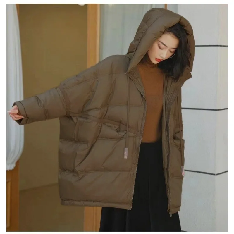 Women's Off-season New Down Jacket Mid-length Hooded Plus Size Loose Fit Maternity Thickened Outerwear Down Jacket Women