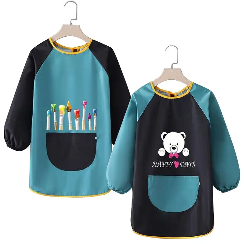 New Arrivals Long Sleeved Gown Cartoon Print Children\'s Bib Waterproof Kids Boys Girls Art Craft Painting Drawing Apron