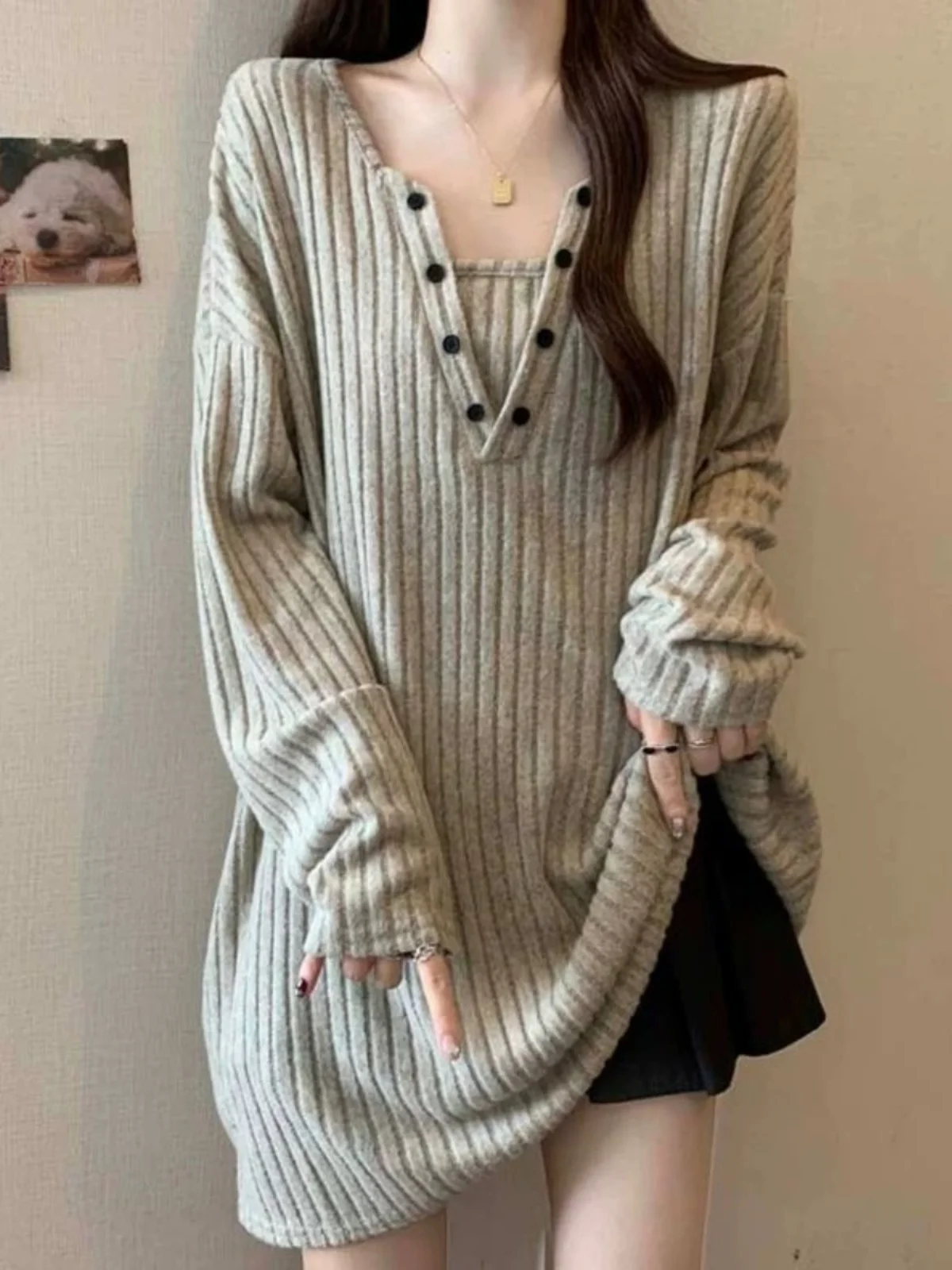 Korean Style Women's Long T-Shirt Fleece Lazy Style plus Size Winter Autumn plus Size 2300 Pounds Extra Large Size Belly Cove...