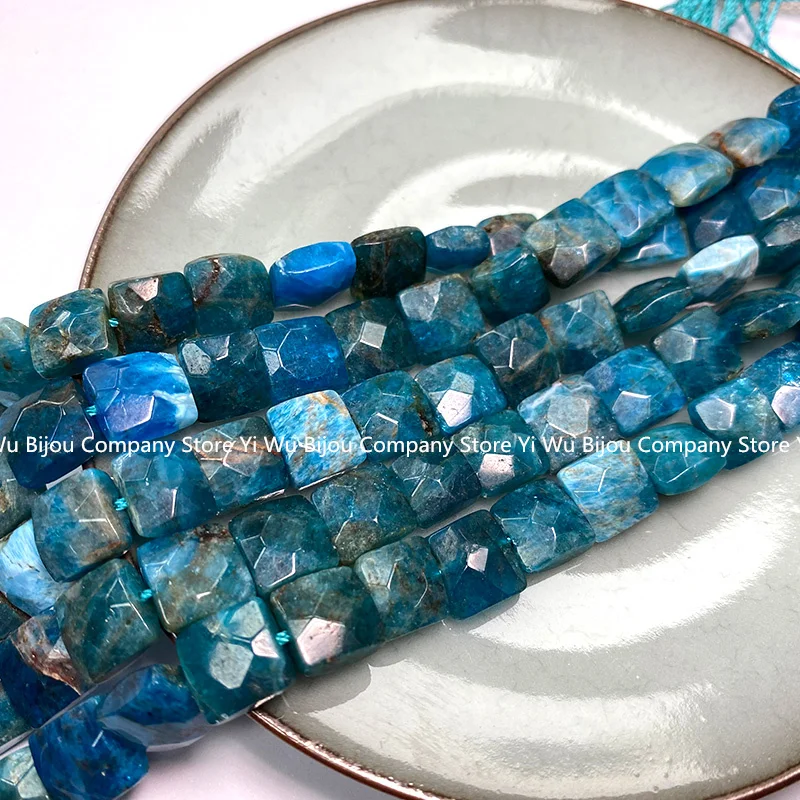 Natural Stone 5x10x10MM Flat Square Blue Apatite Faceted Gemstone Loose Spacer Beads for Jewelry Making Diy Bracelet Accessories