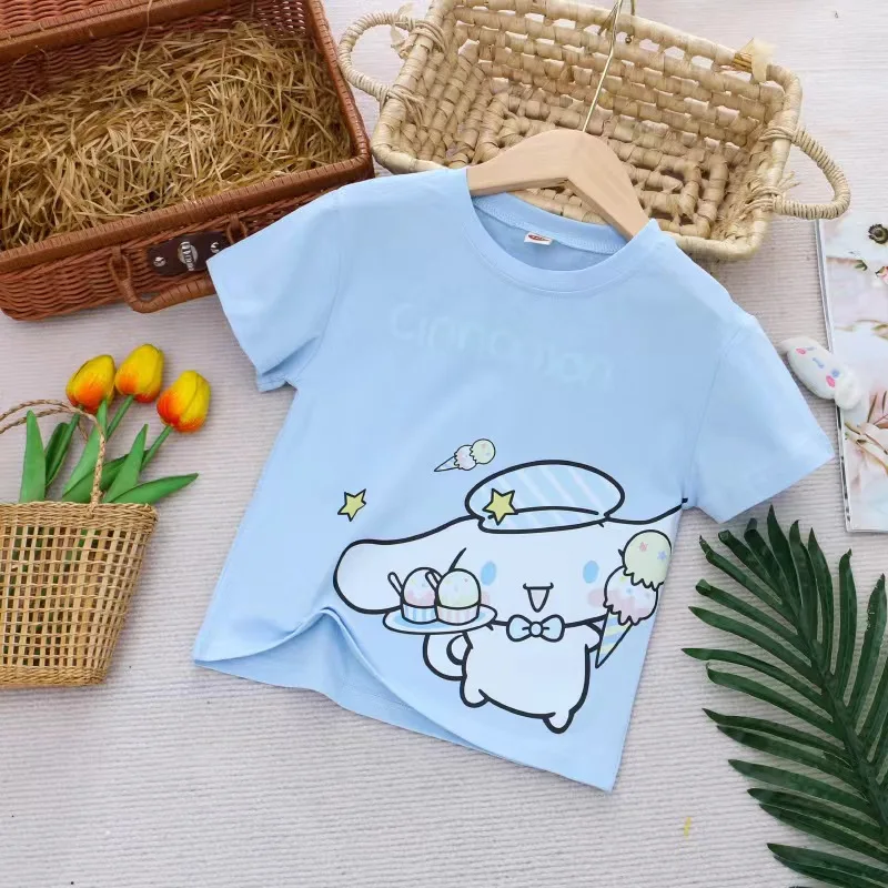 My Melody Girls Summer Cotton T-Shirt Kawaii Anime Cinnamoroll Kuromi Child Cartoon Short Sleeve Loose Half Sleeve Casual Tops