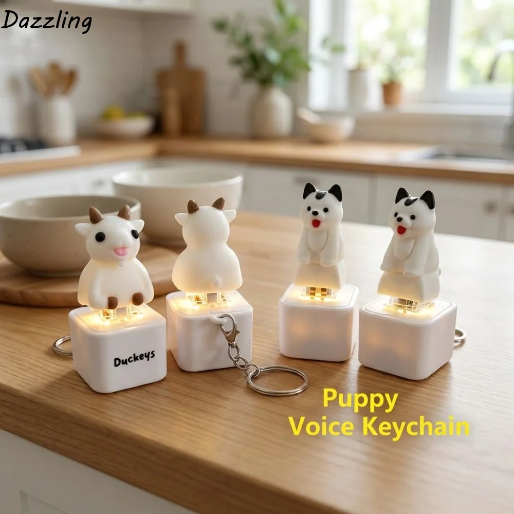 Rechargeable Animal Sound Light Fidget Keychain Simulation Glowing Light Up Pet Key Charm Pendant Novelty Voice