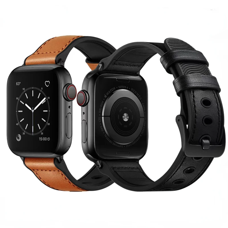 

Silicone+Leather Strap For Apple watch band 49mm 45mm 41mm 44mm 40mm 42mm Fingerprint Style Bracelet iWatch Ultra 8 7 6 5 4 3 SE