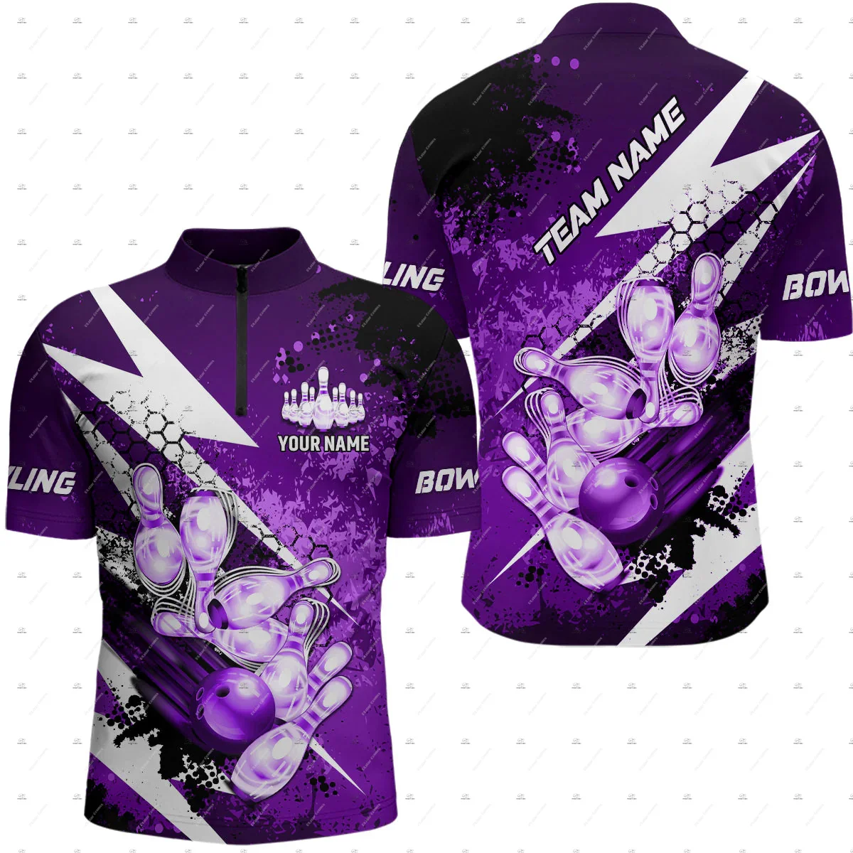 Short Sleeve Bowling Shirt Retro - Benutzerdefinierter Name Bowling Skull Colorful Flame